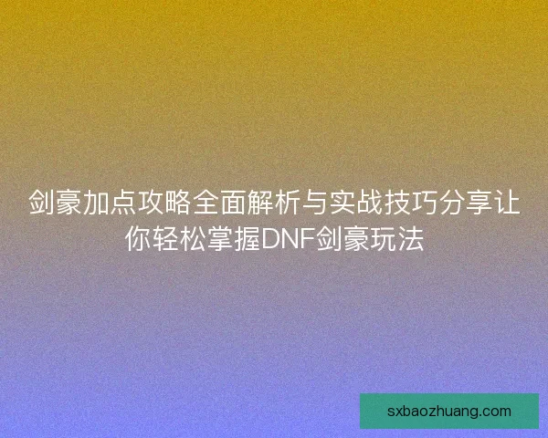剑豪加点攻略全面解析与实战技巧分享让你轻松掌握DNF剑豪玩法
